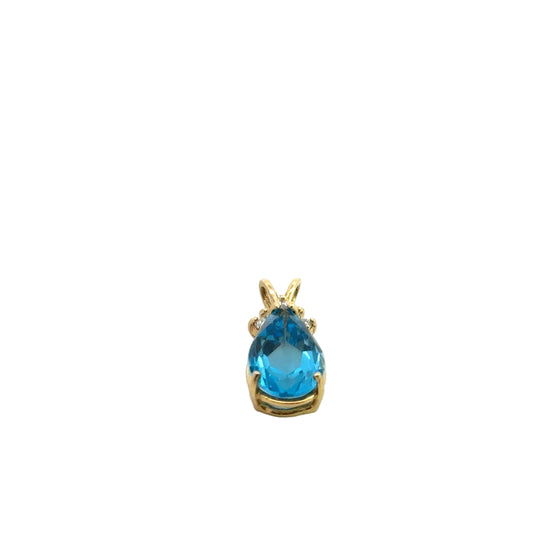 Kirkland Jewelry Estate | 14K Yellow Gold Blue Topaz and Diamond Pendant