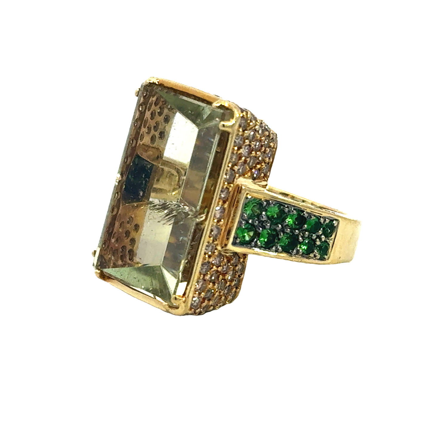 Kirkland Jewelry Estate | 18K Yellow Gold Green Beryl and Savorite Garnet Ring