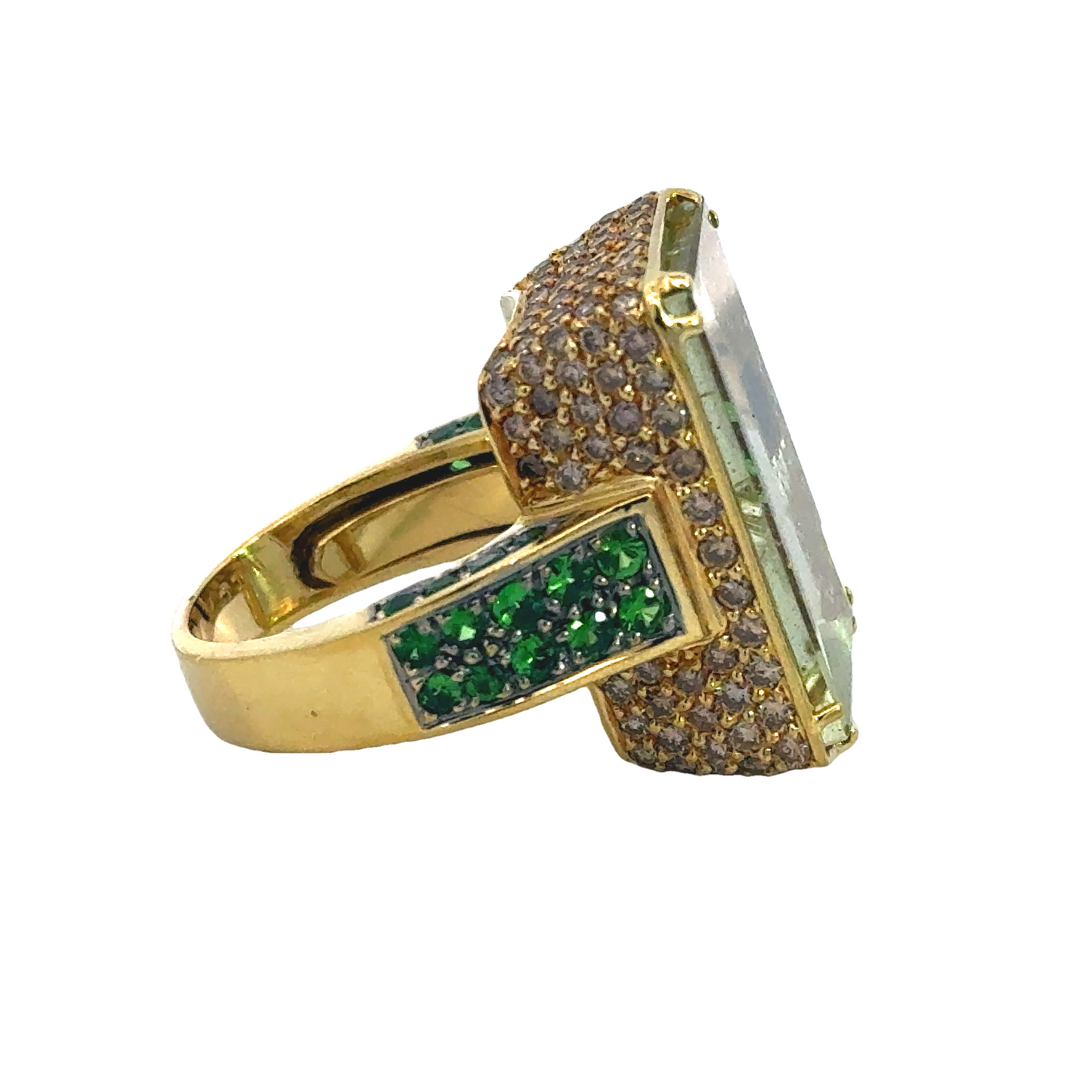 Kirkland Jewelry Estate | 18K Yellow Gold Green Beryl and Savorite Garnet Ring