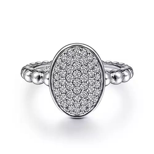 Gabriel & Co | 925 Sterling Silver Bujukan Oval Signet Ring with White Sapphire Pave