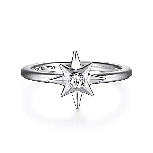 925 Sterling Silver Diamond Starburst Ring