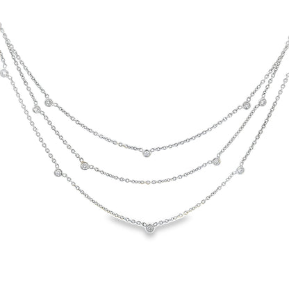 Kirkland Jewelry Estate | 14K White Gold Triple Diamond by the Yard Necklace