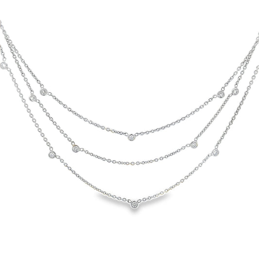 Kirkland Jewelry Estate | 14K White Gold Triple Diamond by the Yard Necklace