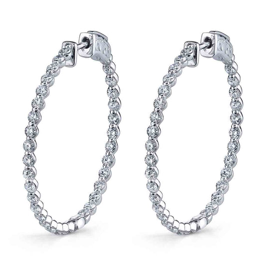 14K White Gold Single Prong Diamond Hoop Earrings