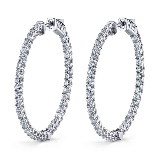 Sylvie | 14K White Gold Single Prong Diamond Hoop Earrings