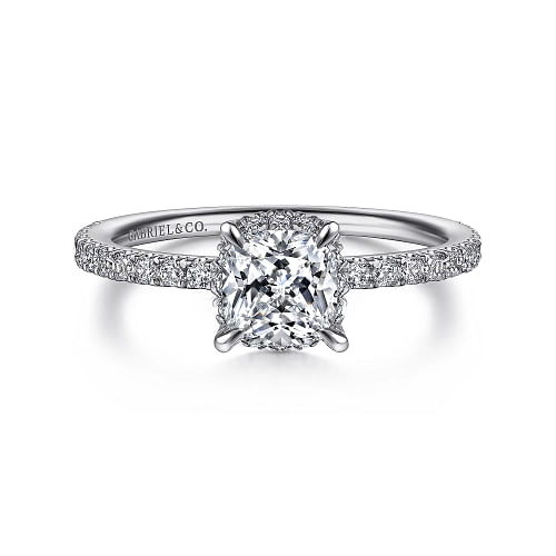 Hart - 14K White Gold Hidden Halo Cushion Cut Diamond Engagement Ring