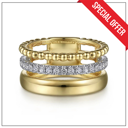 14K White-Yellow Gold Diamond Bujukan Easy Stackable Ring