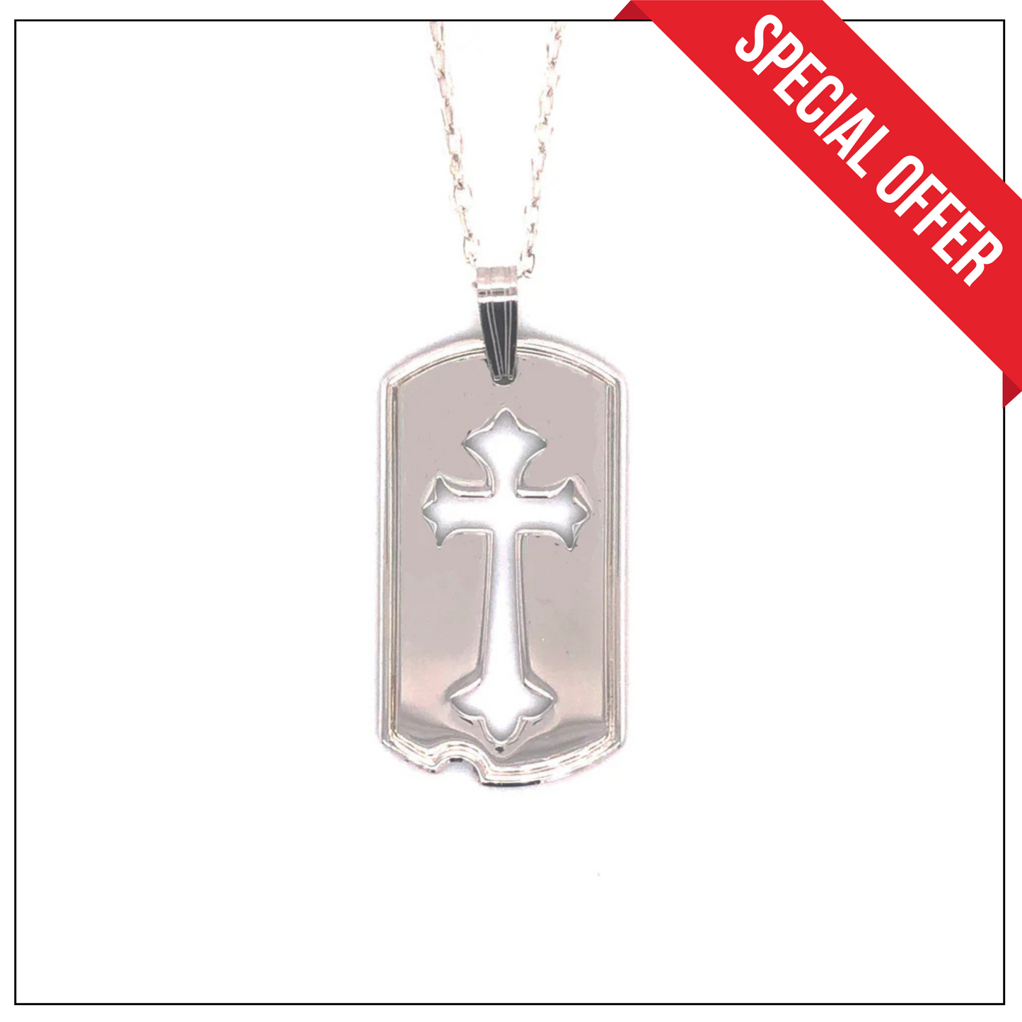 Silver Cross Knockout Dog Tag Necklace