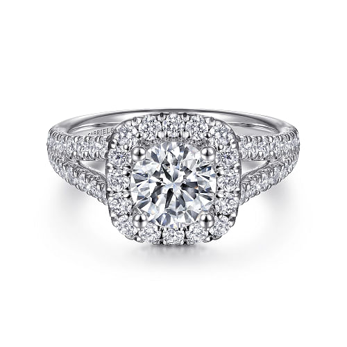 Gabriel & Co | James - 14K White Gold Cushion Halo Round Diamond Engagement Ring