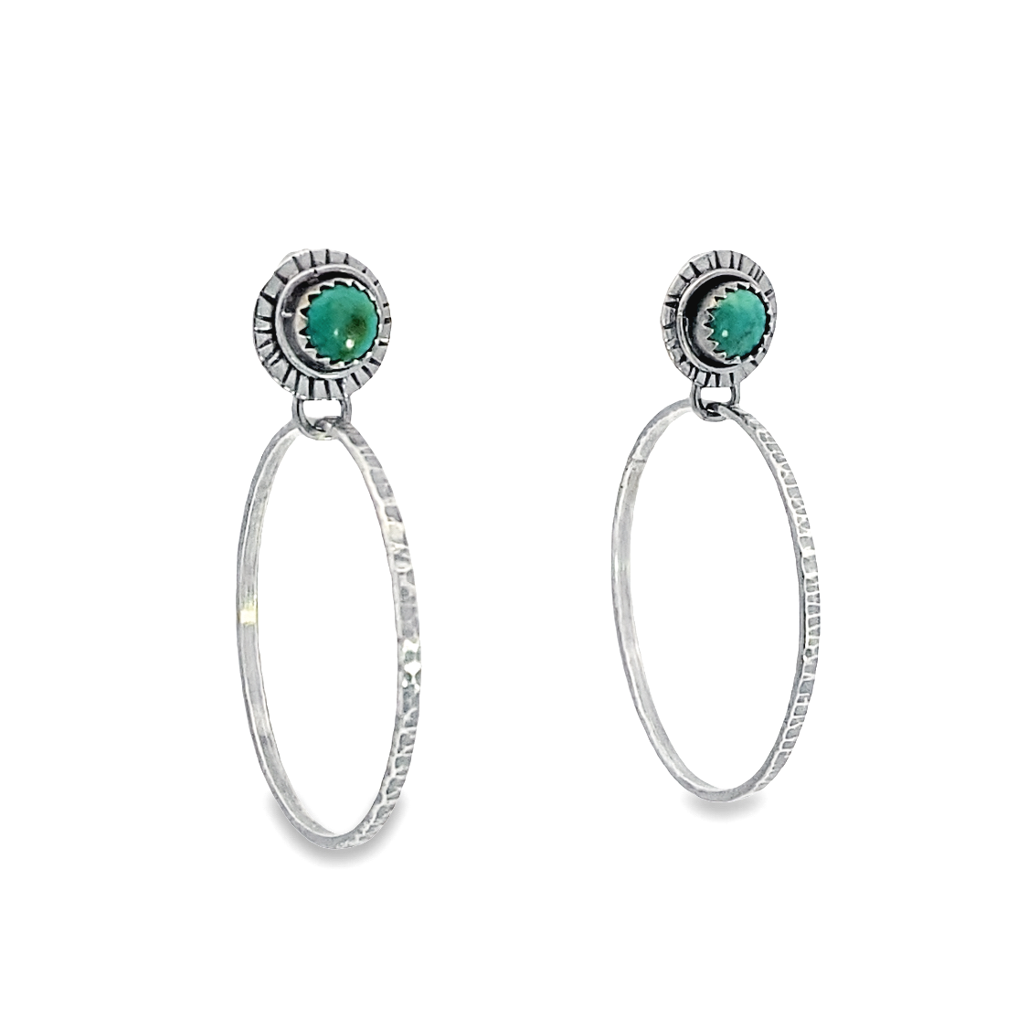 Sterling Silver Hoops with Turquoise Cabs