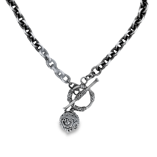 Sterling Silver Chain Necklace with Bali Bead