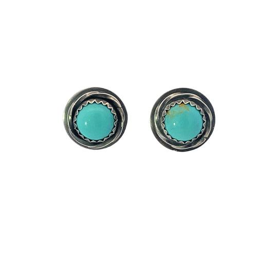 Sterling Silver and Turquoise Button Earrings