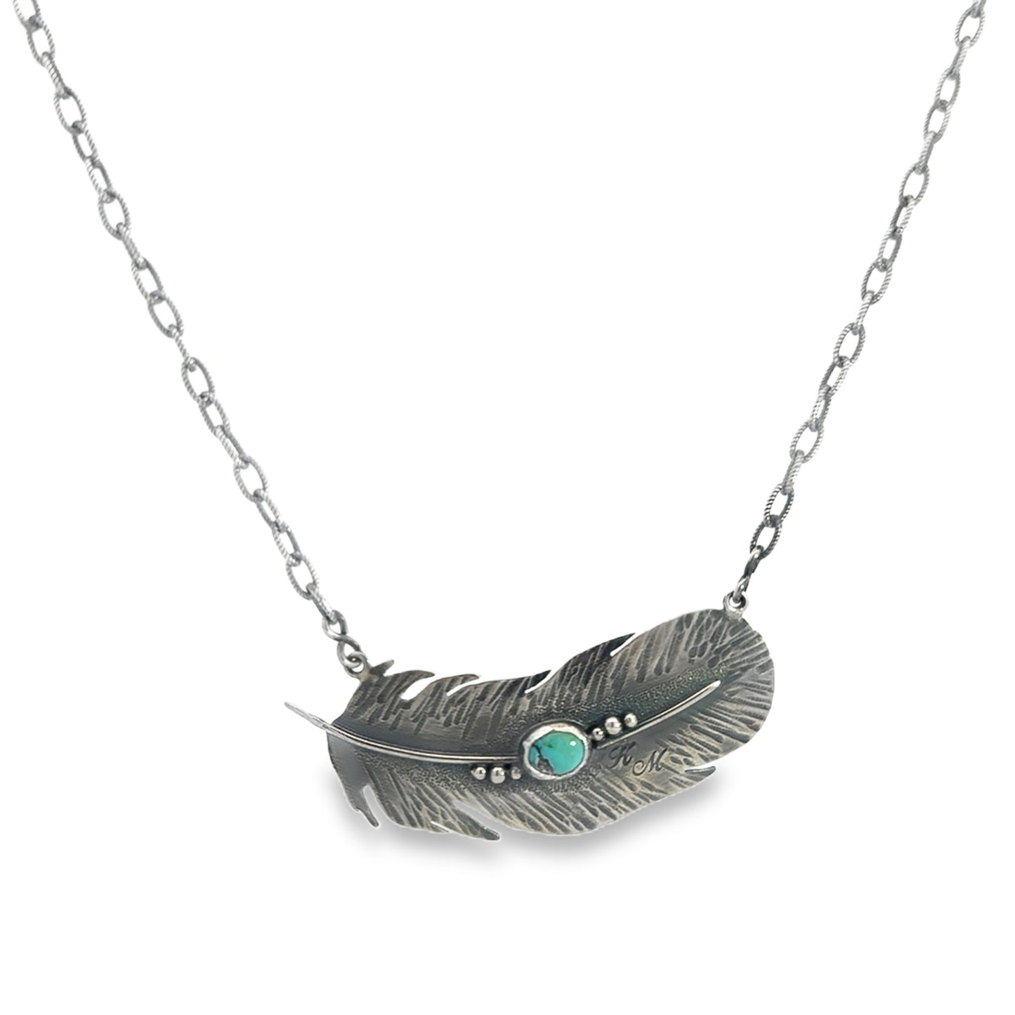 Sterling Silver Feather Necklace with Turquoise Stone