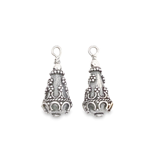 Sterling Silver Elongated Bali Bead Earring Charms