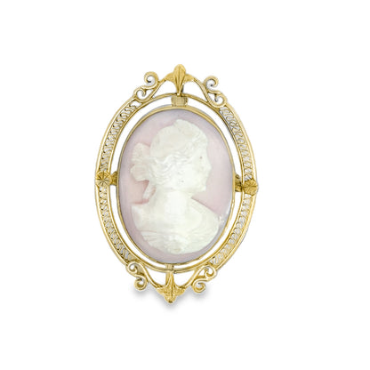 Kirkland Jewelry Estate | 10K Yellow Gold Pink Background Cameo