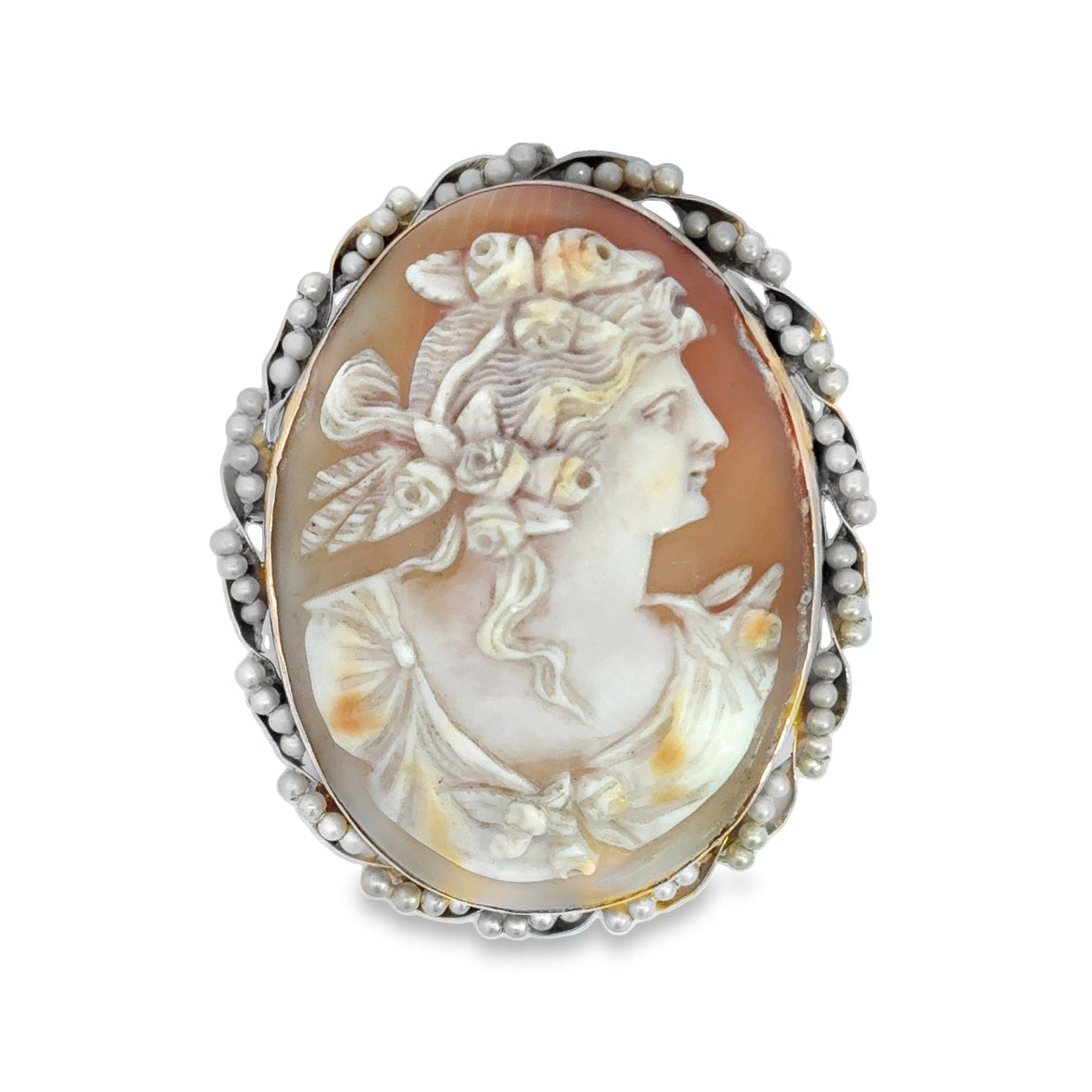 Kirkland Jewelry Estate | 10K Yellow Gold Pearl Detail Background Cameo