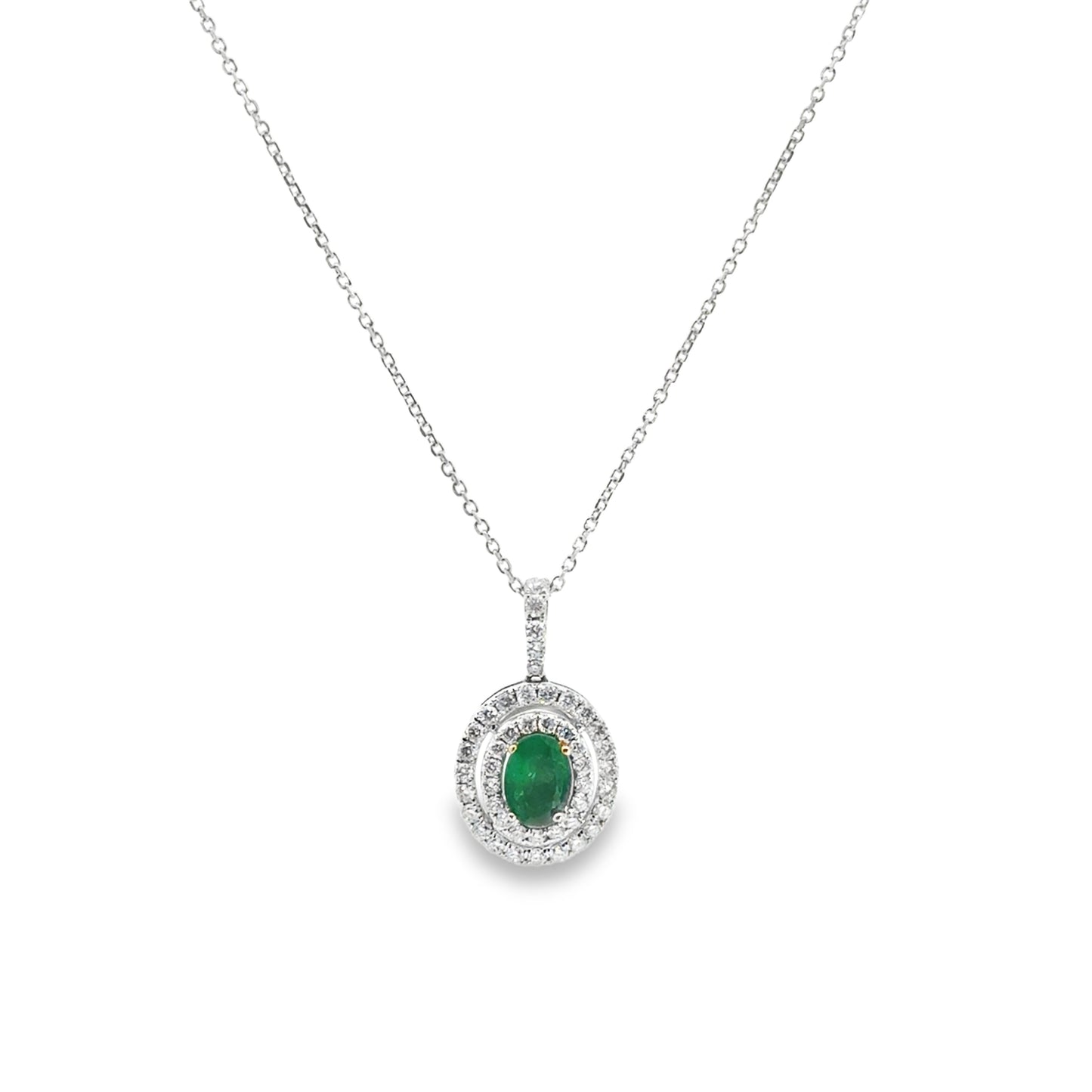 Kirkland Jewelry Estate | 14K White Gold Diamond &amp; Emerald Pendant Necklace