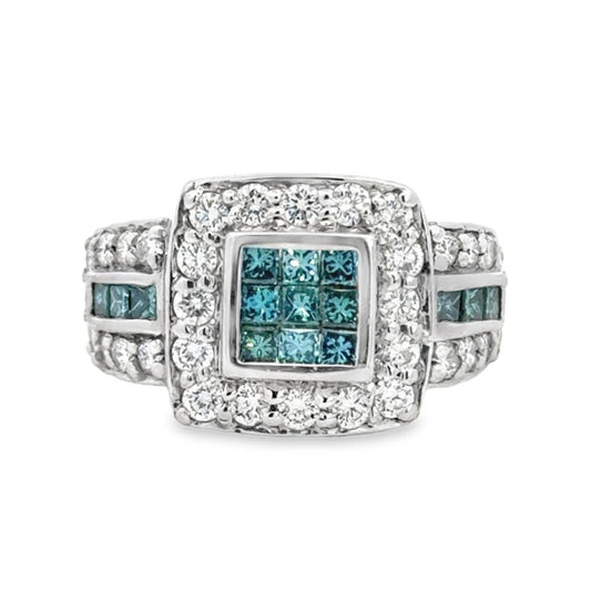 Kirkland Jewelry Estate | 14K White Gold Diamond and Blue Radiated Diamond Ring