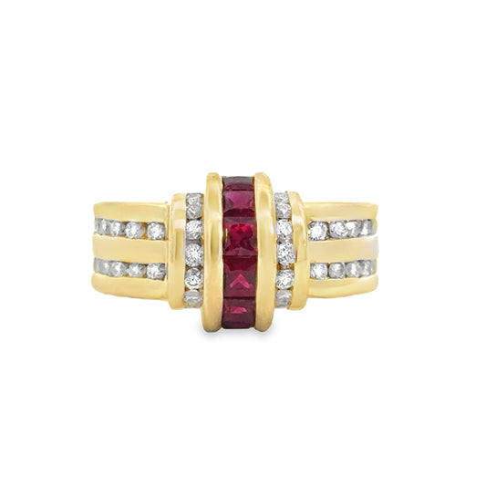 Kirkland Jewelry Estate | 14K Yellow Gold Red Stone and Diamond Ring