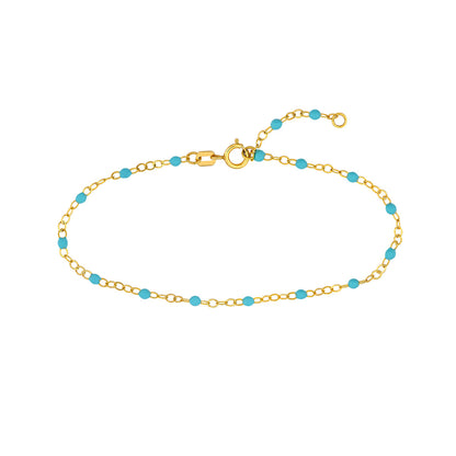 14K Yellow Gold and Light Turquoise Enamel Piatto Bracelet