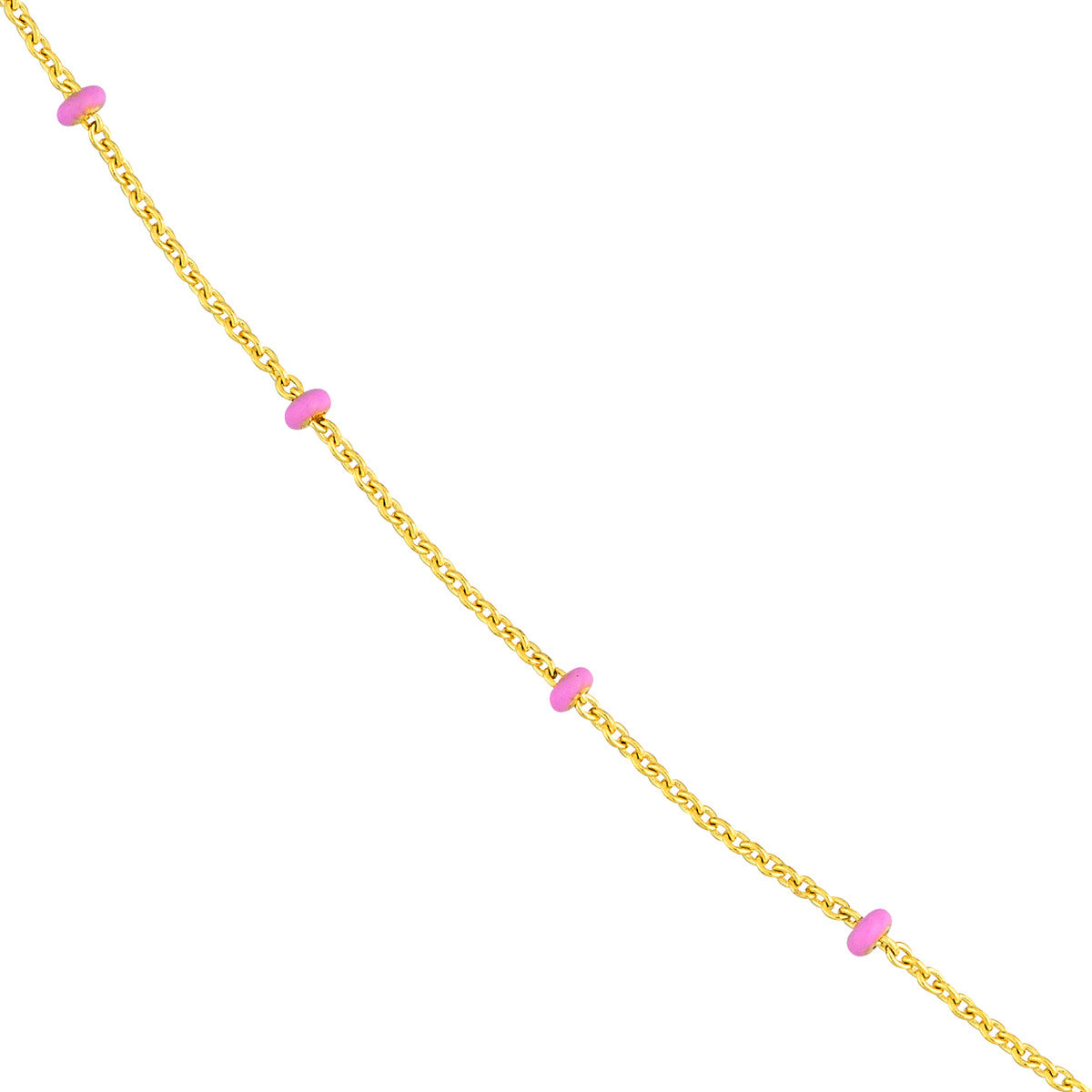 14K Yellow Gold and Baby Pink Enamel Bead Saturn Chain Necklace