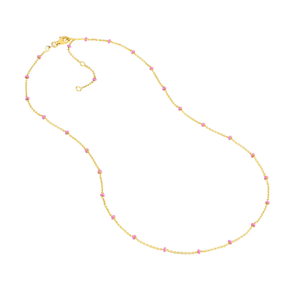 14K Yellow Gold and Baby Pink Enamel Bead Saturn Chain Necklace