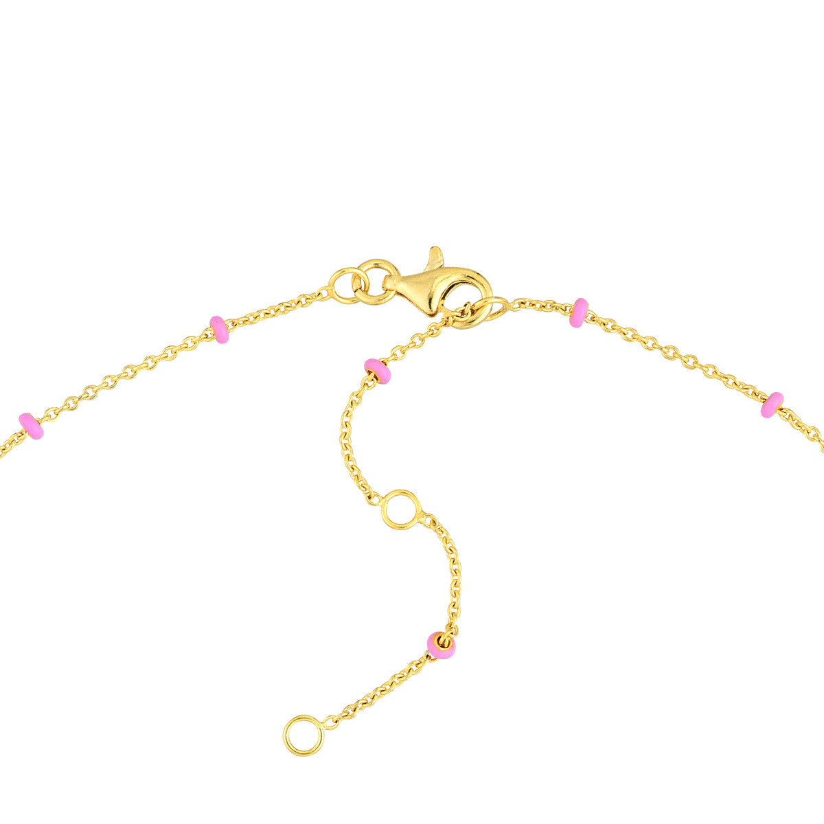 14K Yellow Gold and Baby Pink Enamel Bead Saturn Chain Necklace