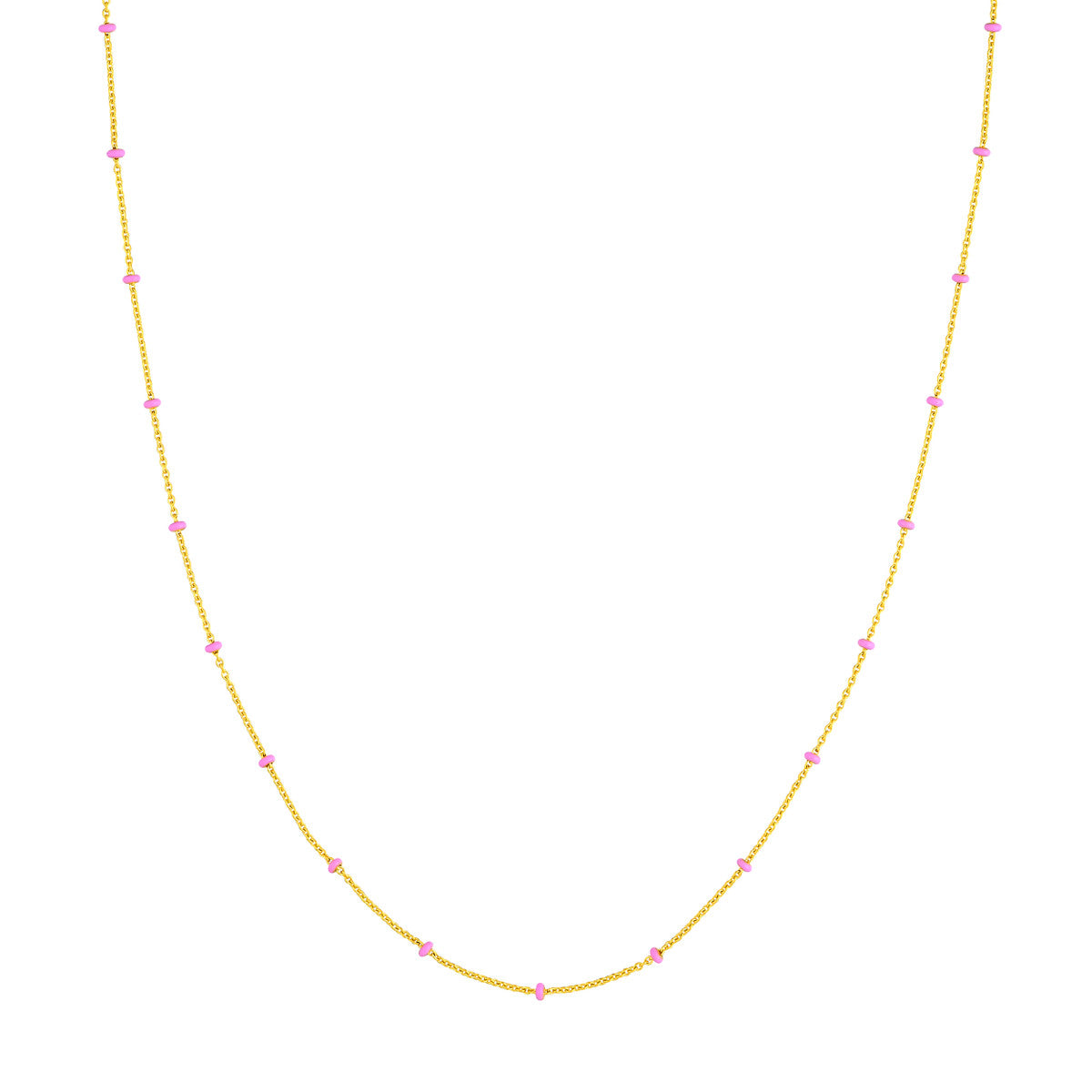 14K Yellow Gold and Baby Pink Enamel Bead Saturn Chain Necklace