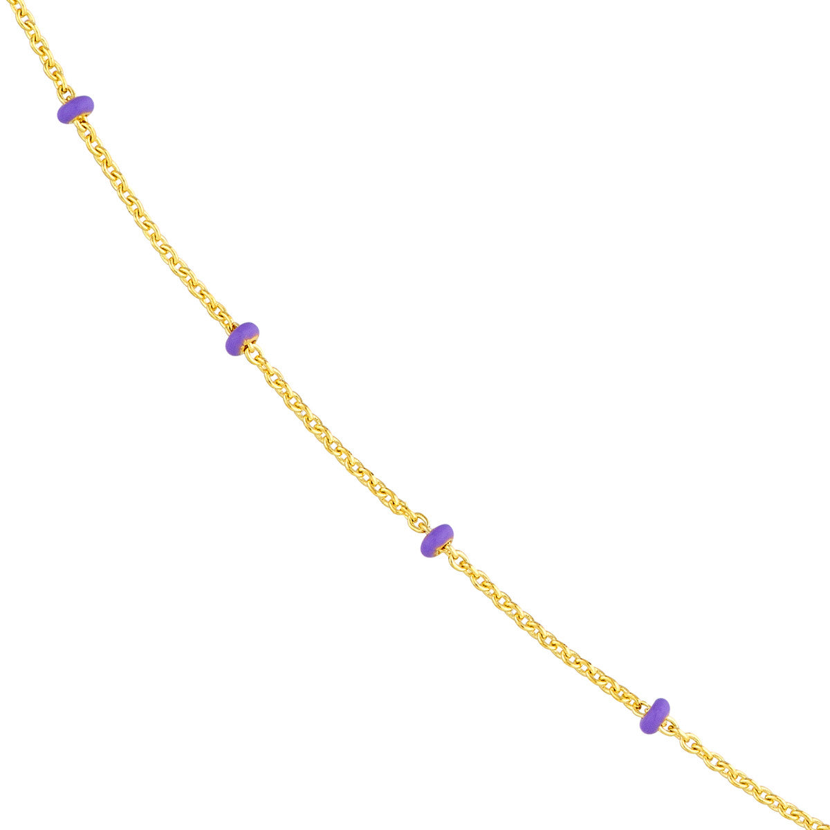 14K Yellow Gold and Lilac Enamel Bead Saturn Chain Necklace