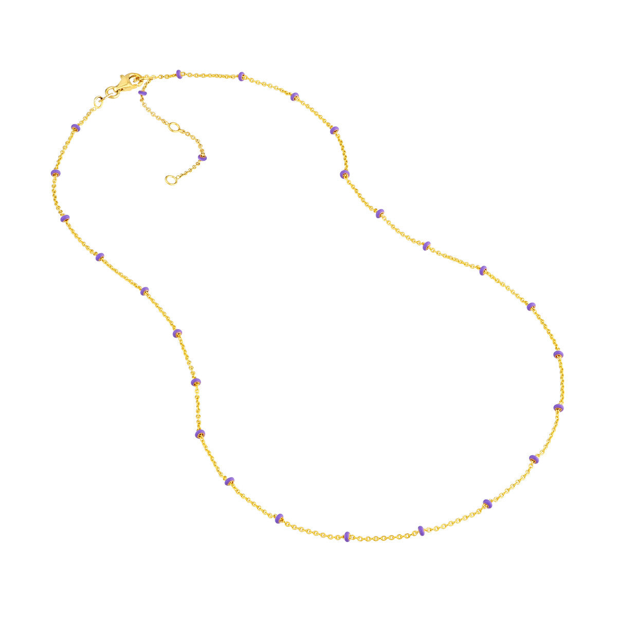 14K Yellow Gold and Lilac Enamel Bead Saturn Chain Necklace