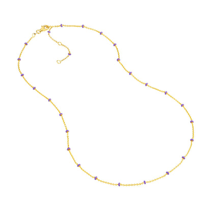 14K Yellow Gold and Lilac Enamel Bead Saturn Chain Necklace