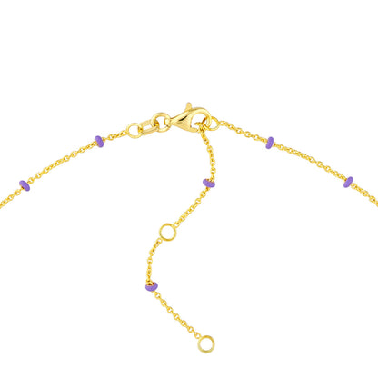 14K Yellow Gold and Lilac Enamel Bead Saturn Chain Necklace