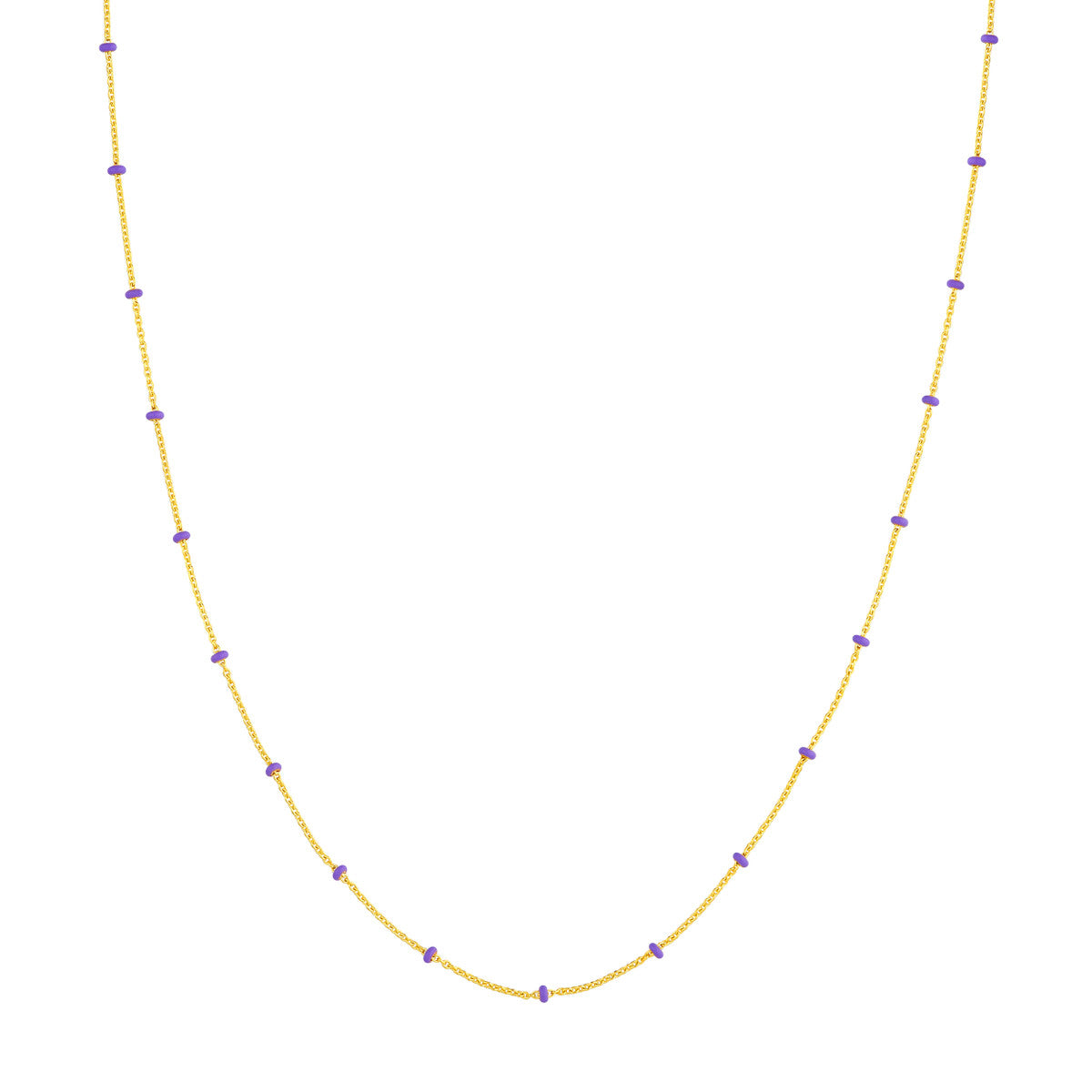 14K Yellow Gold and Lilac Enamel Bead Saturn Chain Necklace