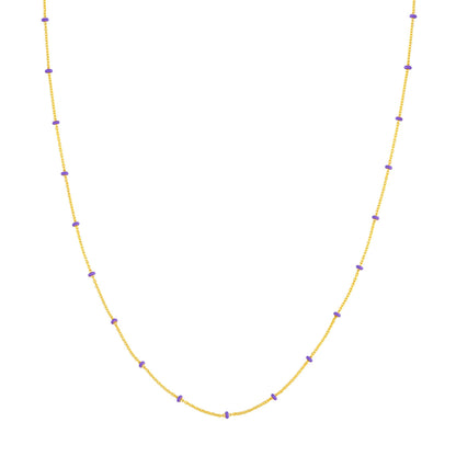 14K Yellow Gold and Lilac Enamel Bead Saturn Chain Necklace