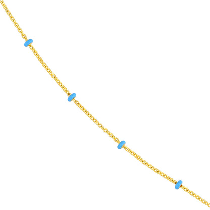 14K Yellow Gold and Baby Blue Enamel Bead Saturn Chain Necklace