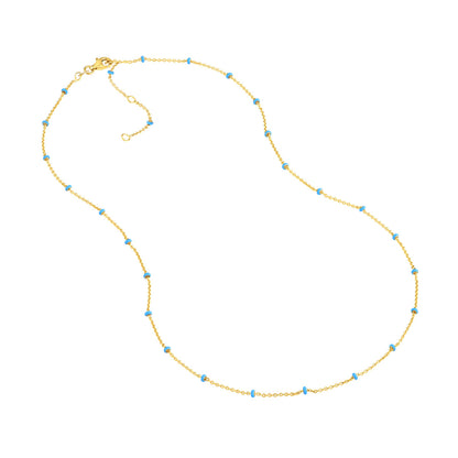 14K Yellow Gold and Baby Blue Enamel Bead Saturn Chain Necklace