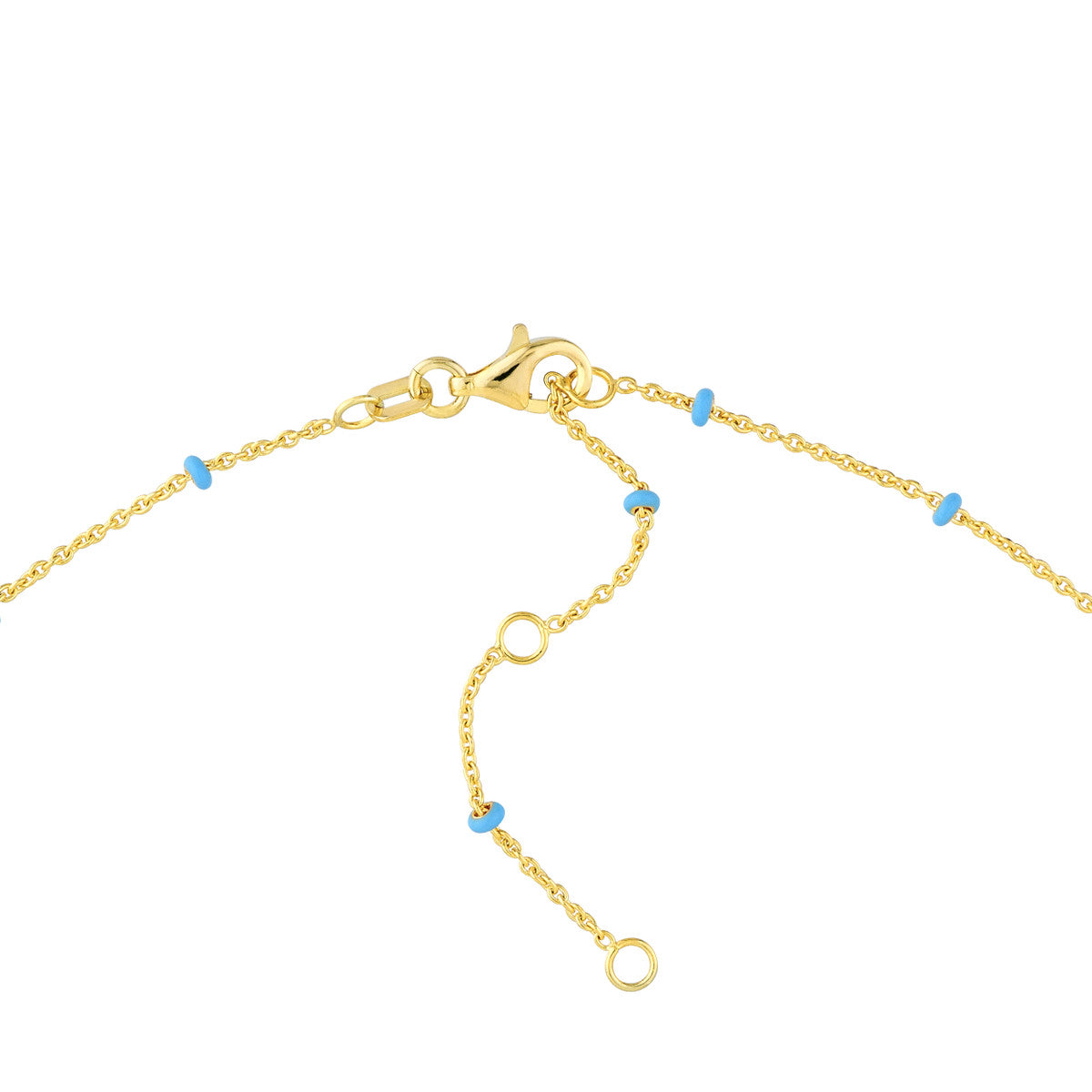 14K Yellow Gold and Baby Blue Enamel Bead Saturn Chain Necklace