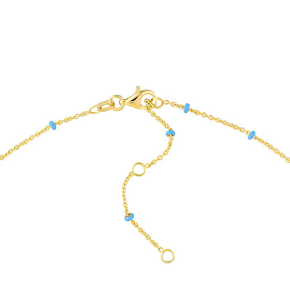 14K Yellow Gold and Baby Blue Enamel Bead Saturn Chain Necklace