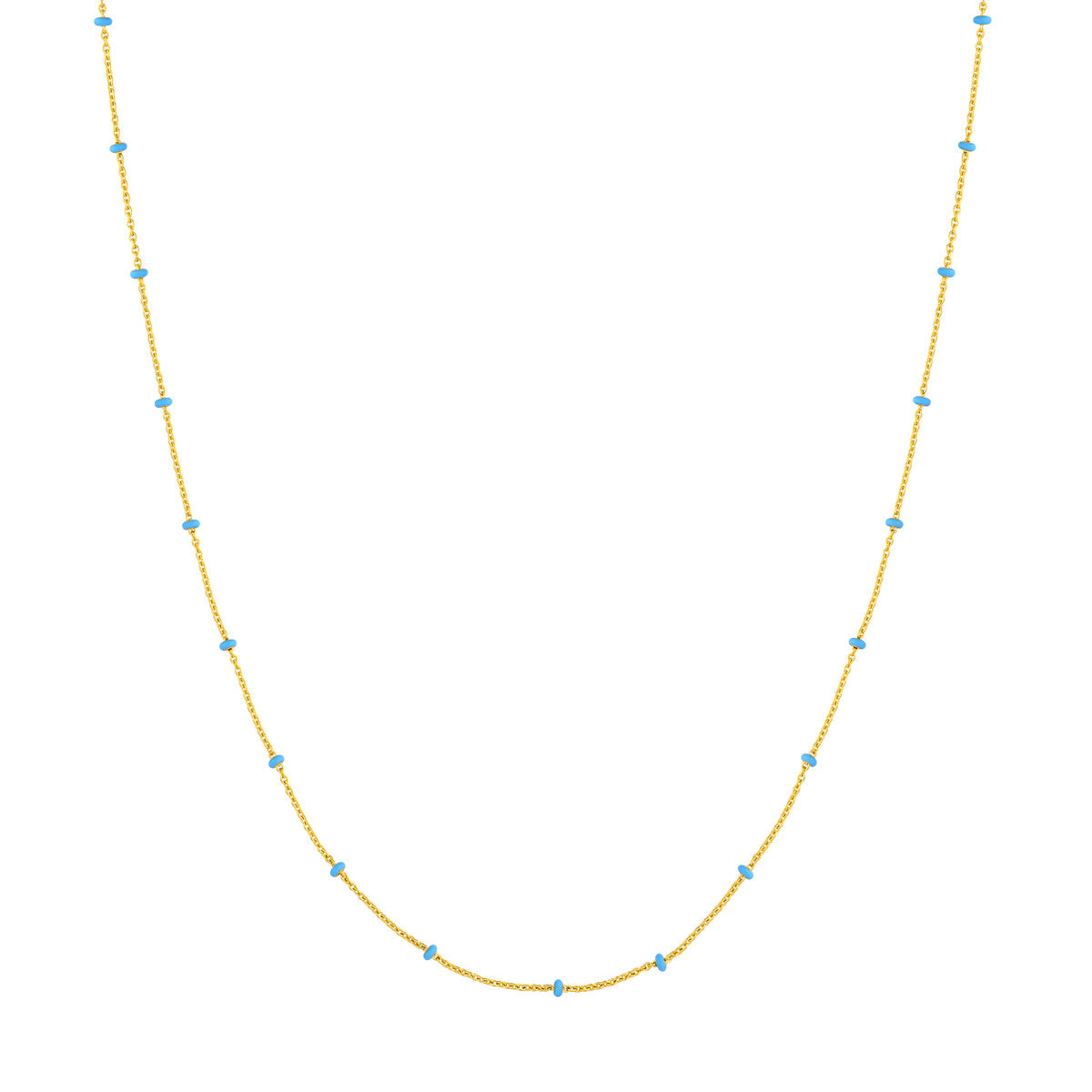 14K Yellow Gold and Baby Blue Enamel Bead Saturn Chain Necklace