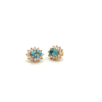Kirkland Jewelry Estate - 14K Yellow Gold Aquamarine and Diamond Stud Earrings