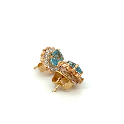 Kirkland Jewelry Estate - 14K Yellow Gold Aquamarine and Diamond Stud Earrings