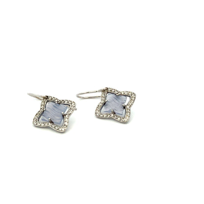 Kirkland Jewelry Estate - 18K Whtie Gold and Sterling Silver Quartz and Diamond Earrings