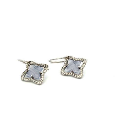 Kirkland Jewelry Estate - 18K Whtie Gold and Sterling Silver Quartz and Diamond Earrings