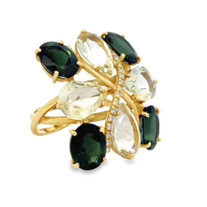 Kirkland Jewelry Estate | 18K Yellow Gold Peridot and Tourmaline Ring