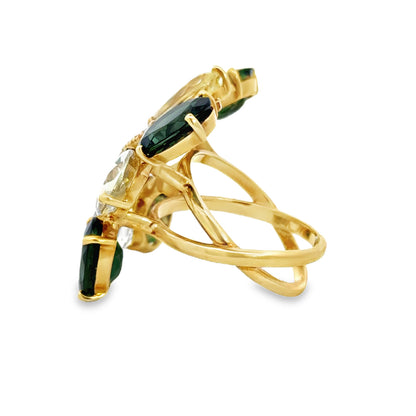 Kirkland Jewelry Estate | 18K Yellow Gold Peridot and Tourmaline Ring