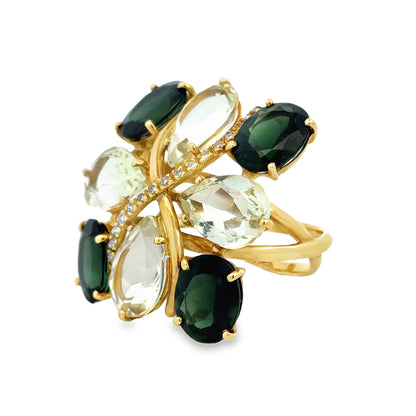 Kirkland Jewelry Estate | 18K Yellow Gold Peridot and Tourmaline Ring