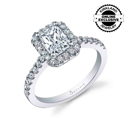 Sylvie | 14K White Gold Emerald Cut Halo Engagement Ring