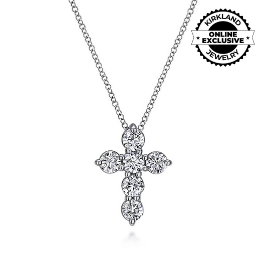 Gabriel & Co | 18" 14K White Gold Diamond Cross Pendant Necklace