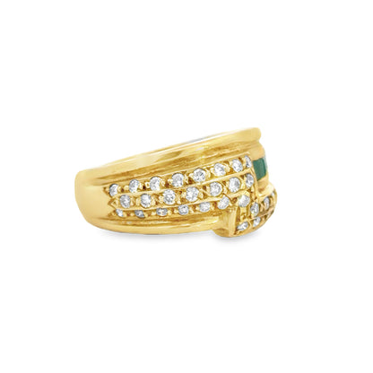 Kirkland Jewelry Estate | 18K Yellow Gold Emerald and Diamond Ring