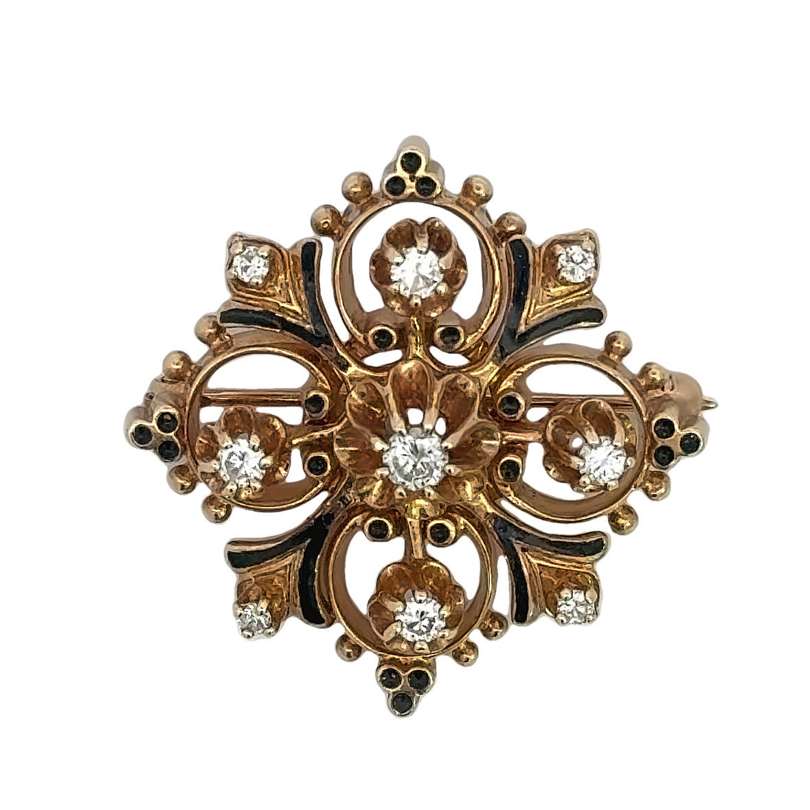 Kirkland Jewelry Estate | 14K Yellow Gold Enamel and Diamond Brooch